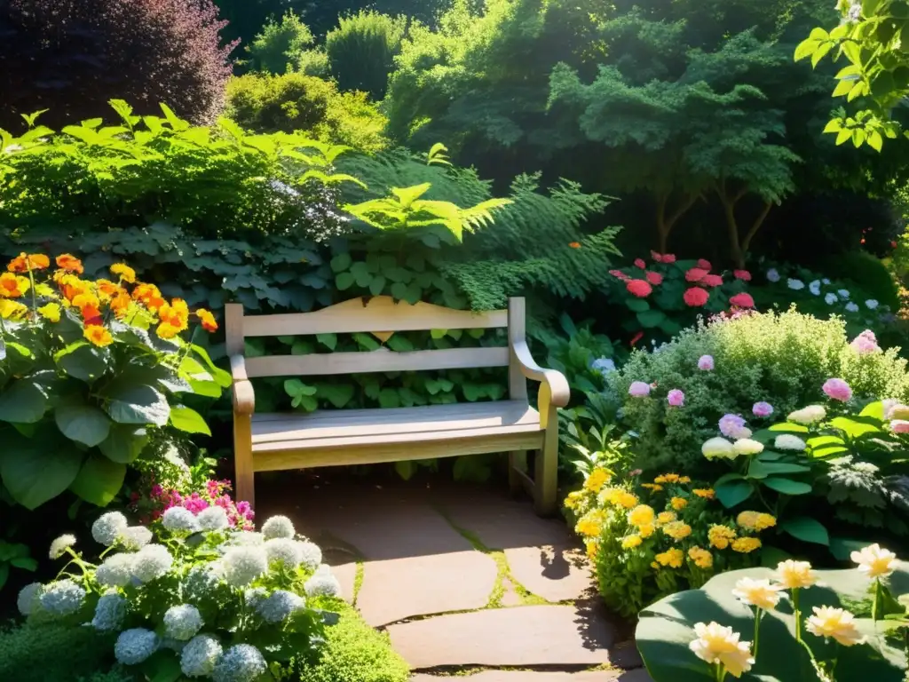 Un jardín exuberante y vibrante con flores coloridas y vegetación