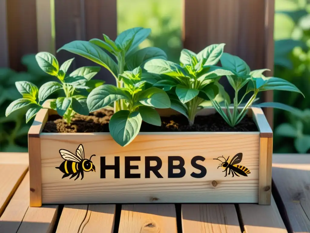 Un jardín de hierbas exuberante con plantas potenciadoras de crecimiento, bañado por la cálida luz del sol