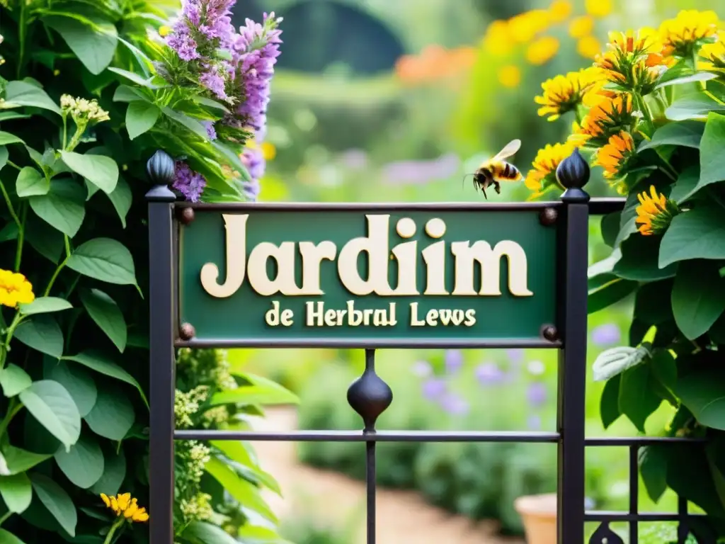 Un jardín de hierbas exuberante y vibrante en Europa, con plantas organizadas y coloridas