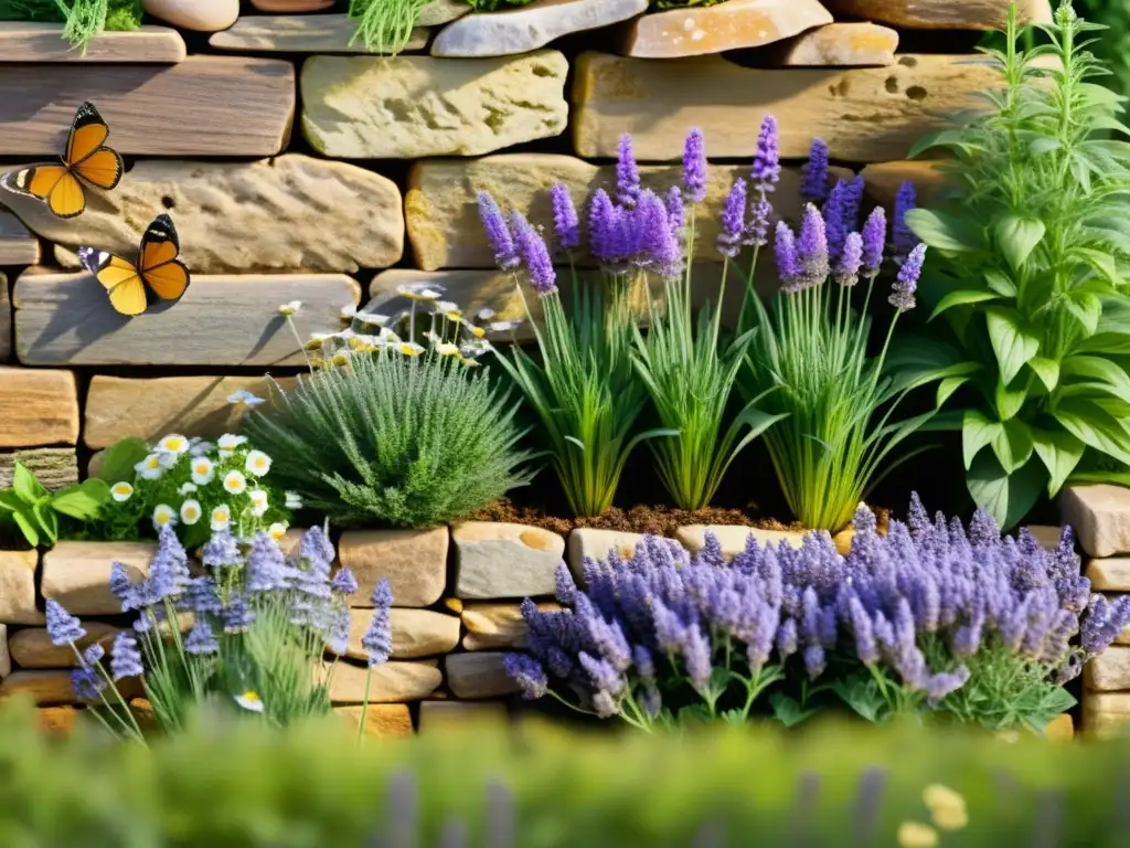 Un jardín de hierbas tranquilo y vibrante, bañado por el cálido sol