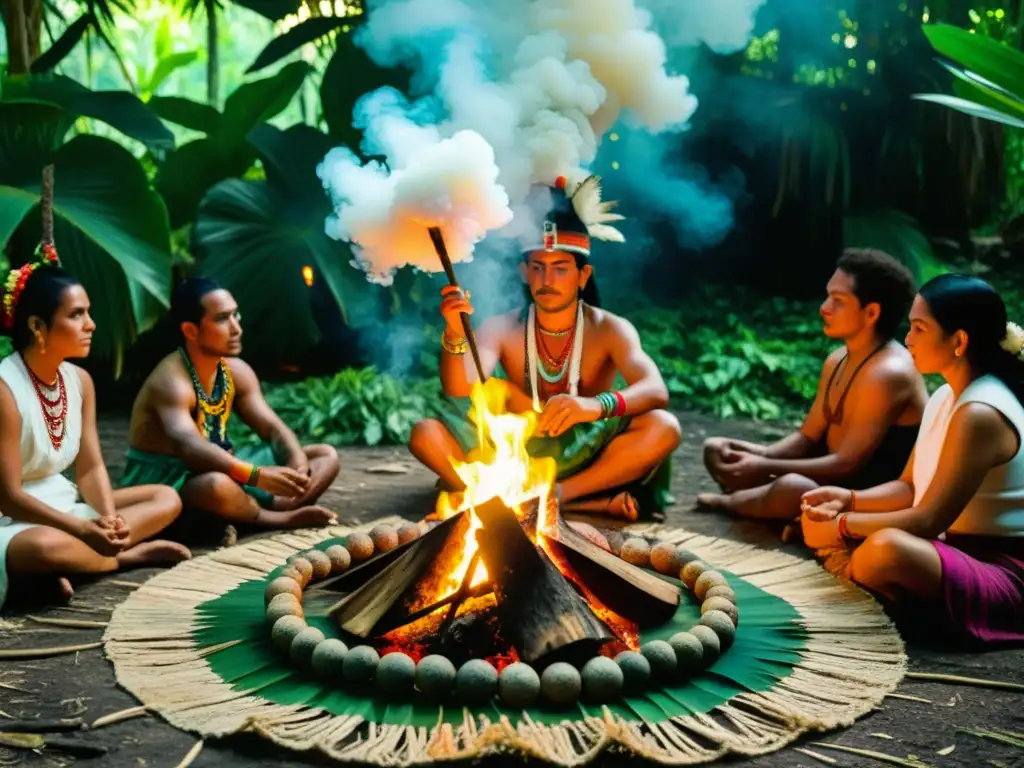 Shamán maya realiza ritual curativo en la selva de Yucatán, México, en un retiro de medicina tradicional ancestral