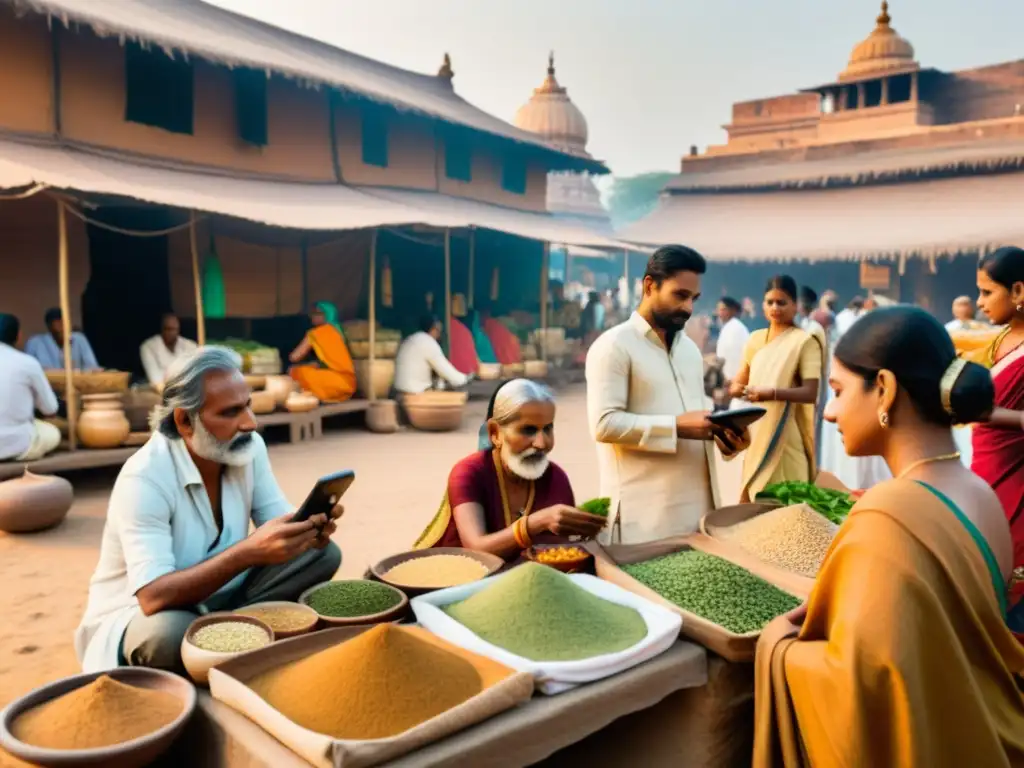 Mercado ancestral con equilibrio ayurveda-tecnología en la era digital