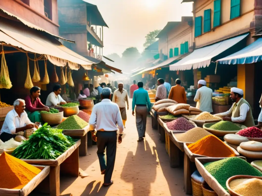 Mercado bullicioso en la India, con hierbas, especias y remedios tradicionales