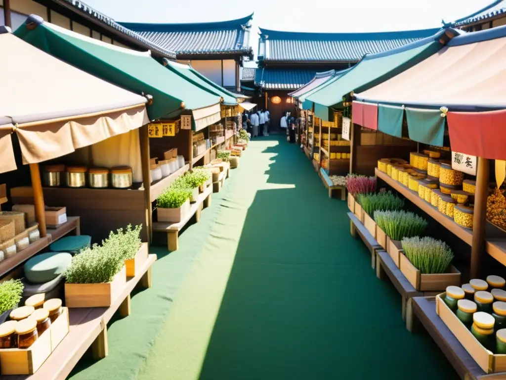 Un mercado de medicina tradicional en Nagoya, Japón, rebosante de colores, sabores y sabiduría ancestral