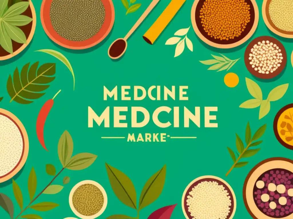 Mercado de medicina tradicional en el mundo: escena vibrante con personas de diversas culturas intercambiando conocimientos y remedios