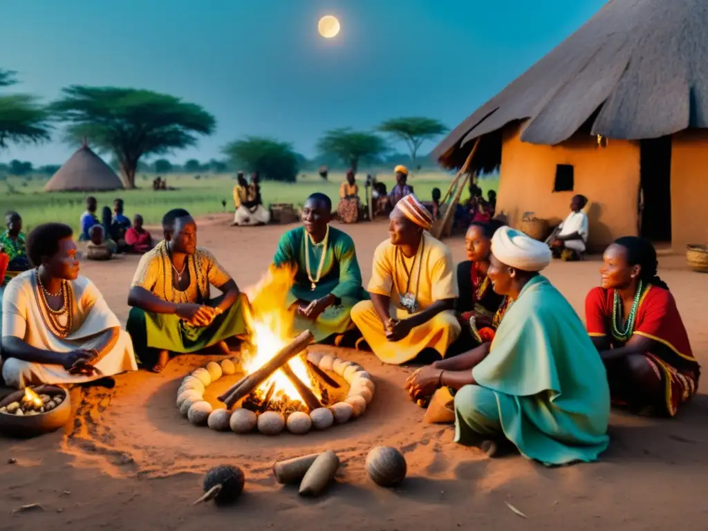 Una noche mística en una aldea africana: curandero lidera ceremonia bajo la luna