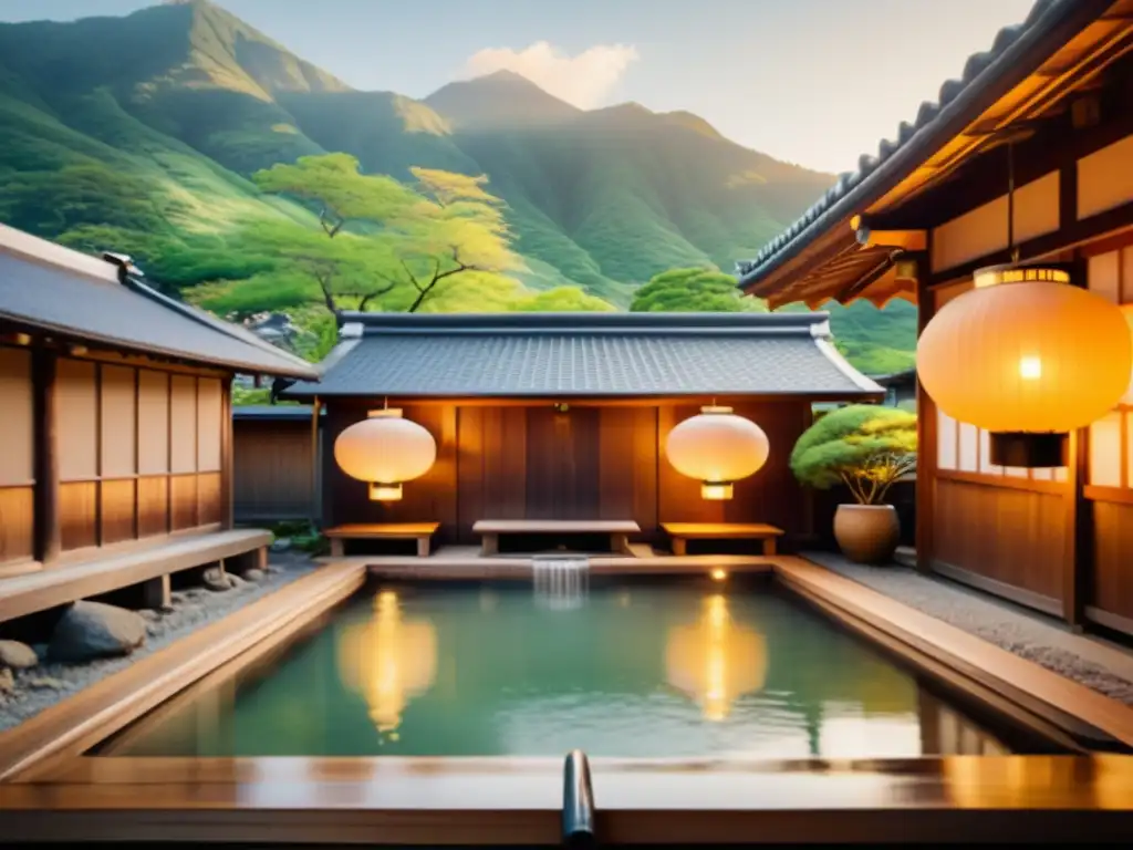 Un onsen japonés tradicional rodeado de naturaleza serena