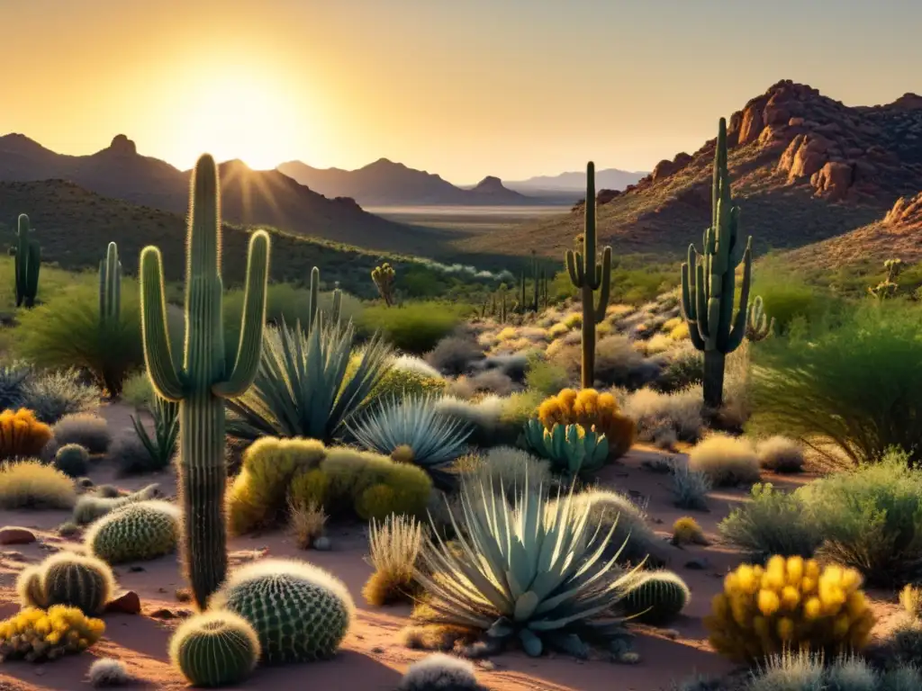 Un paisaje desértico vintage con hierbas medicinales dispersas