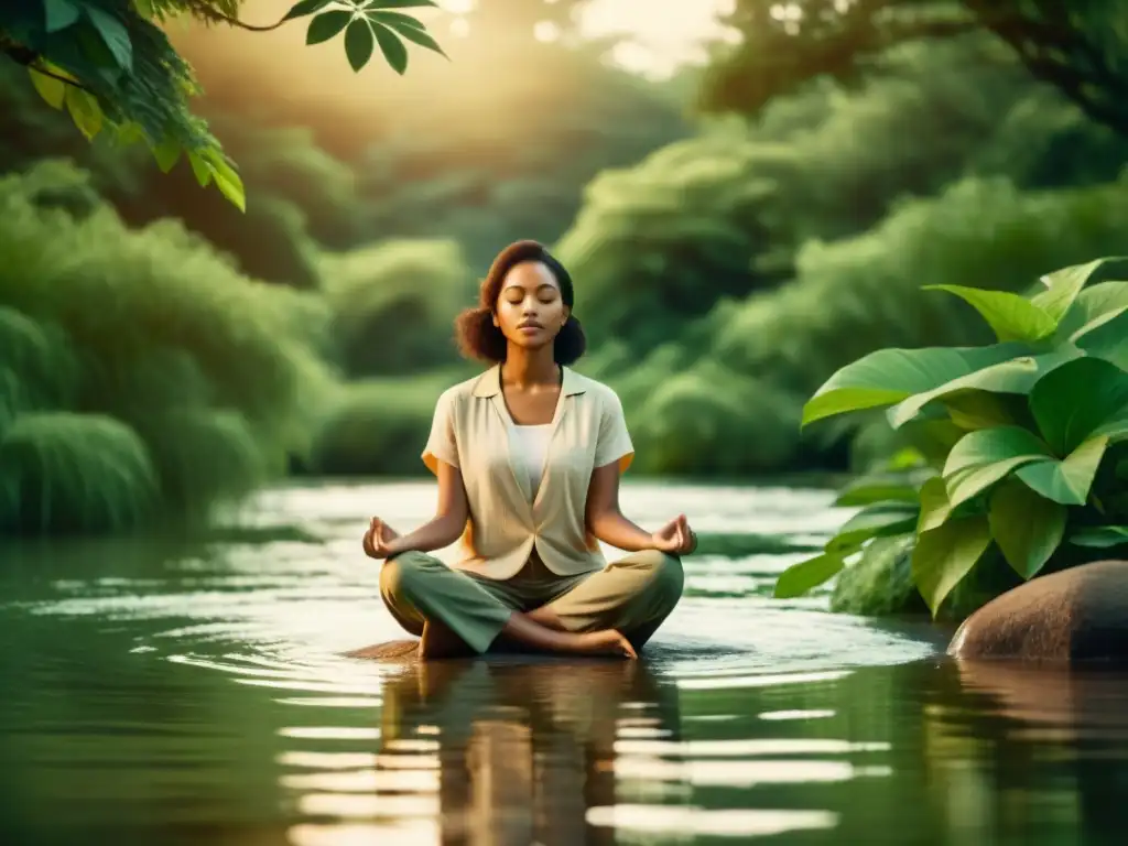 Una ilustración vintage de paz y meditación en la naturaleza con la keyword 'Beneficios de la dieta del silencio'