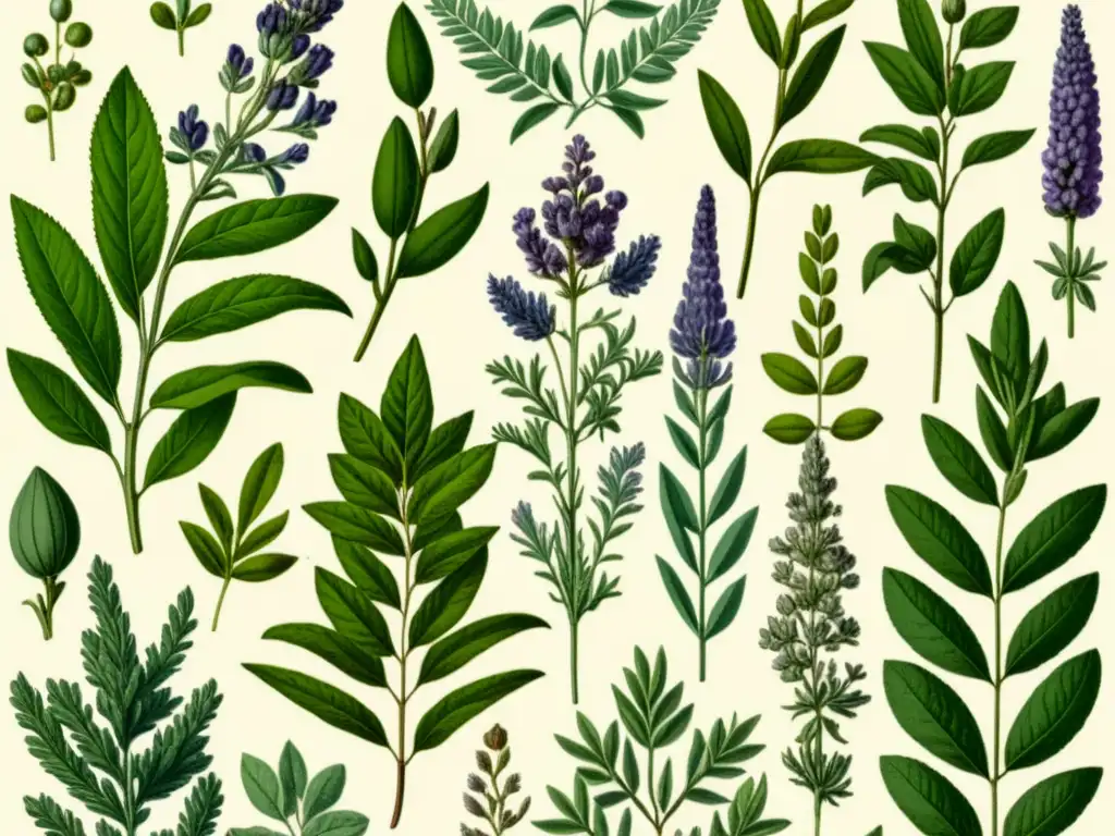 Una ilustración vintage de plantas medicinales para la producción de aceites esenciales