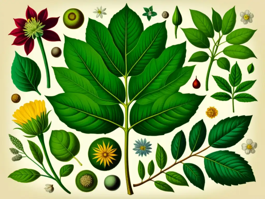 Una ilustración vintage de plantas medicinales detalladas, resaltando la importancia de las bases de datos de plantas medicinales