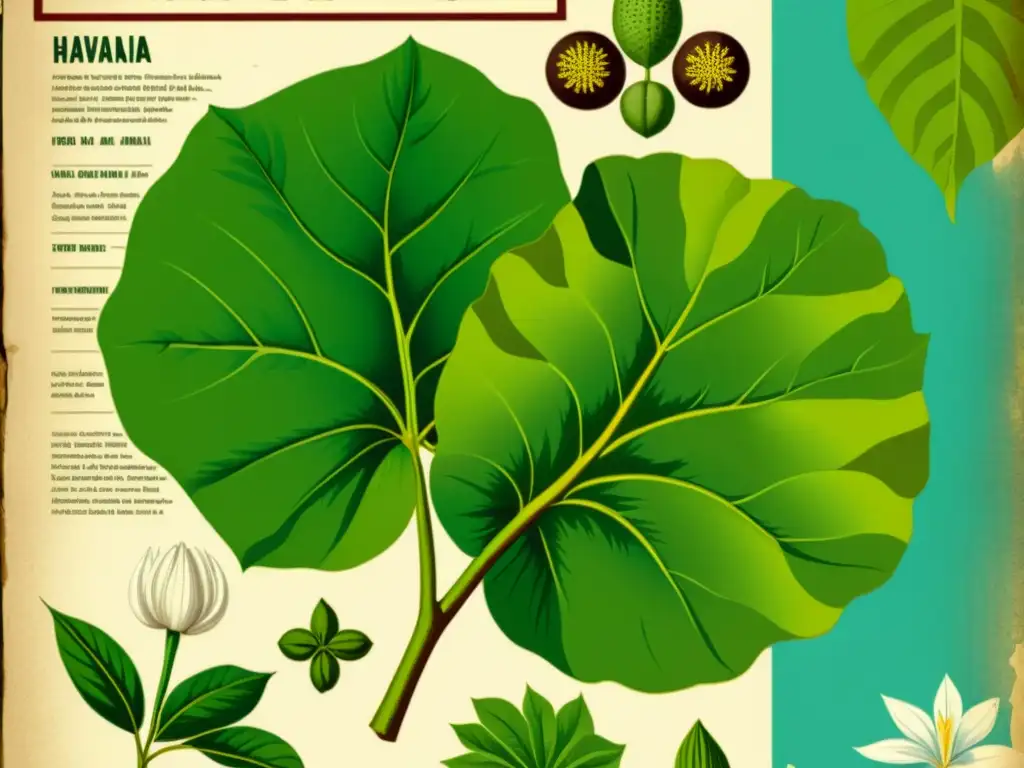 Una ilustración vintage de plantas medicinales hawaianas en un contexto histórico