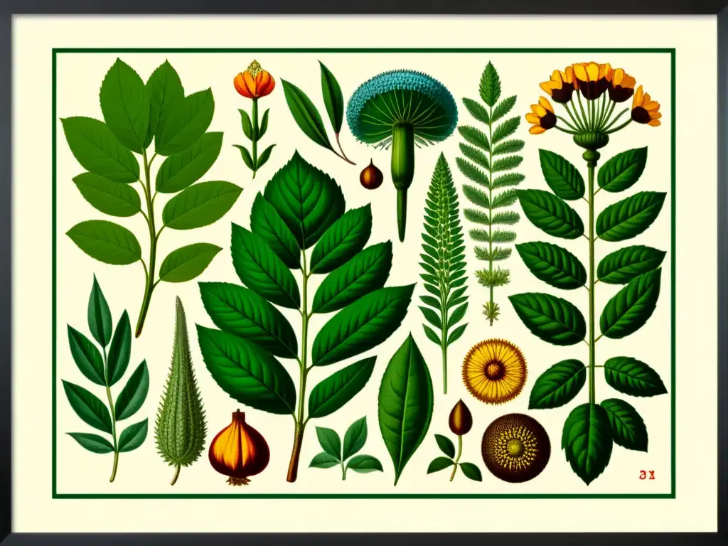 Una ilustración vintage de plantas medicinales poderosas de África, con detalles intrincados y colores vibrantes que capturan su esencia curativa