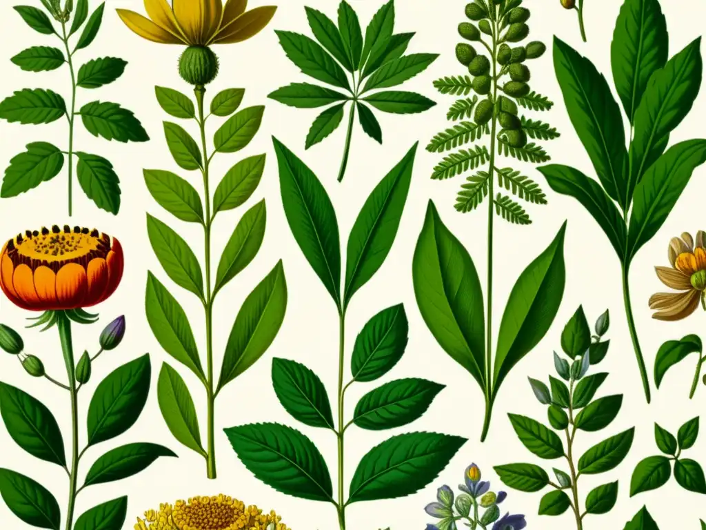 Una ilustración botánica de alta resolución con plantas medicinales silvestres catalogo