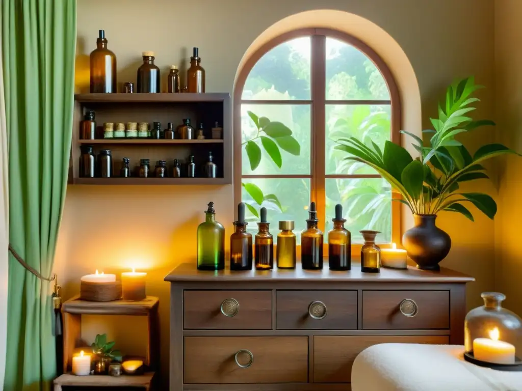 Un relajante y auténtico spa vintage con terapias de aromaterapia en spas, aromaterapeuta experto, plantas exuberantes y suaves cortinas