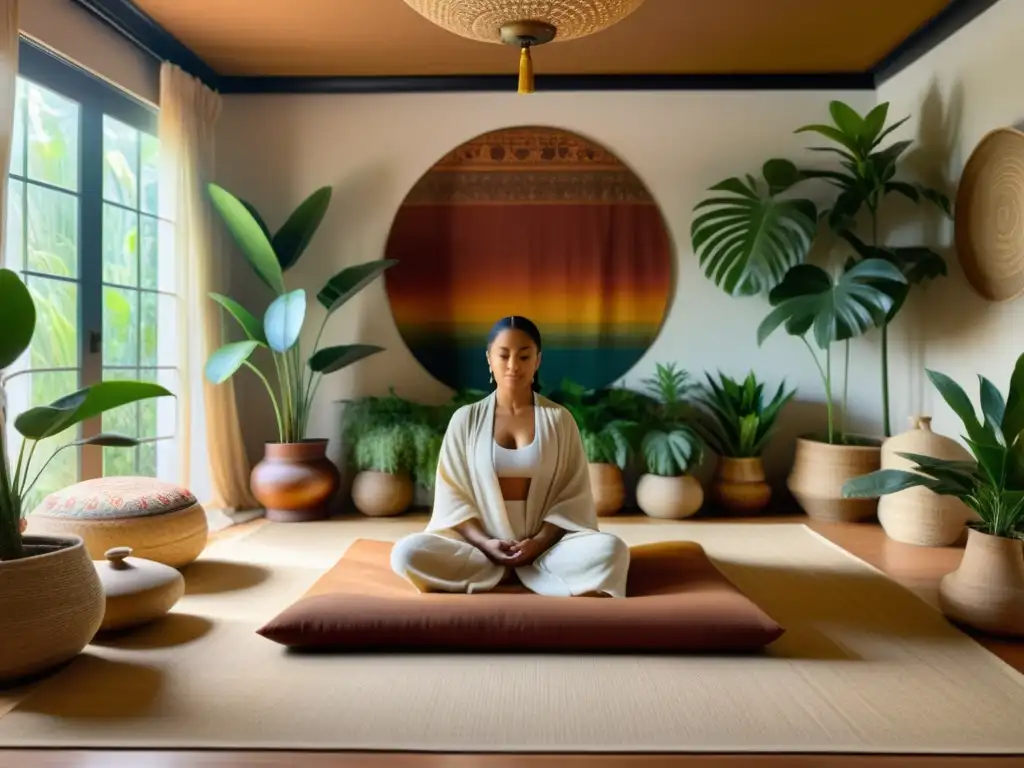 Un retiro de medicina tradicional, con ambiente sereno y cálido, perfecto para la meditación y la paz interior