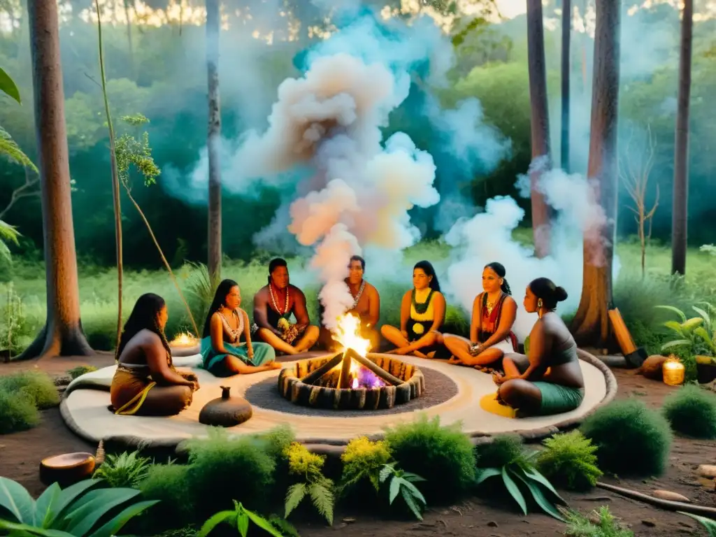 Un ritual de curación aborigen en un exuberante bosque