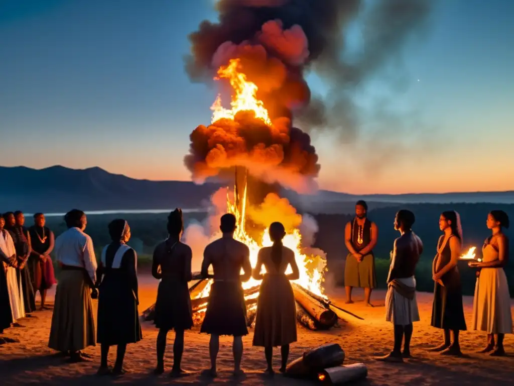 Ritual tribal alrededor del fuego: sanación y misticismo Un ritual tribal con fuego, humo y conexión a la naturaleza