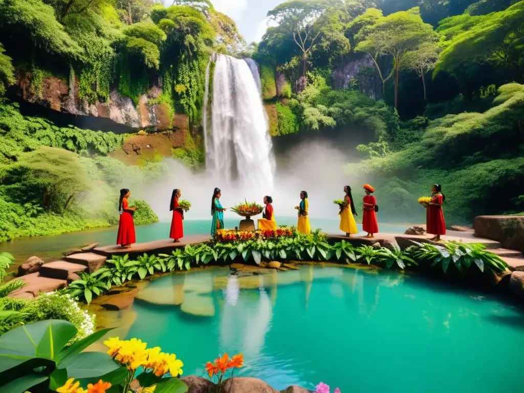 Rituales de purificación en medicina tradicional: Sanadores indígenas realizan un ritual sagrado en el exuberante bosque, bajo la luz cálida del sol