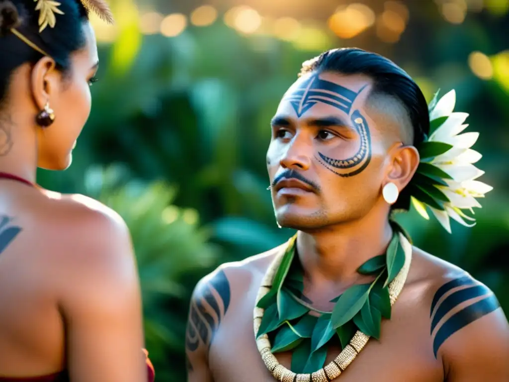 Sanación maorí y aborigen australiana: Ceremonia espiritual con tatuajes faciales, vestimenta tradicional y flora nativa de Nueva Zelanda