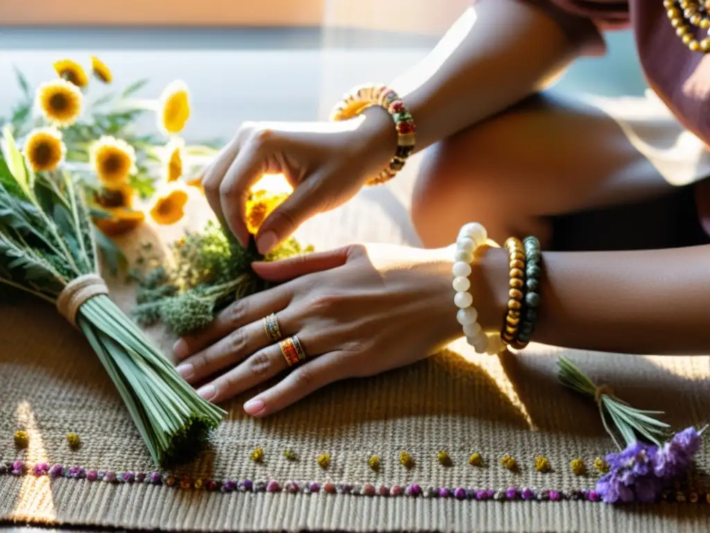 Un sanador indígena dispone hierbas y flores para un ritual ancestral de curación, en una escena serena y auténtica