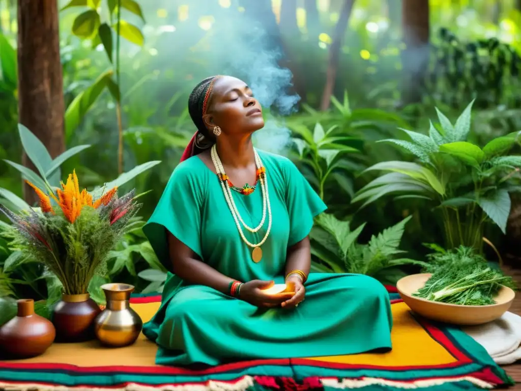 Un sanador tradicional realiza una ceremonia de sanación en un entorno natural, conectando con la medicina tradicional en políticas de salud