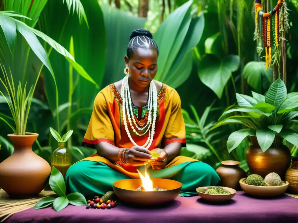 Un sanador tradicional africano realiza un ritual de sanación en la exuberante selva