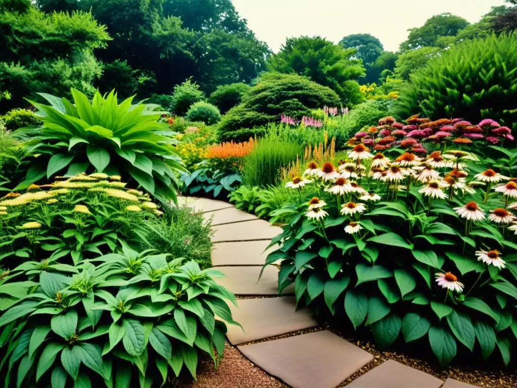 Un jardín botánico sereno resalta plantas medicinales