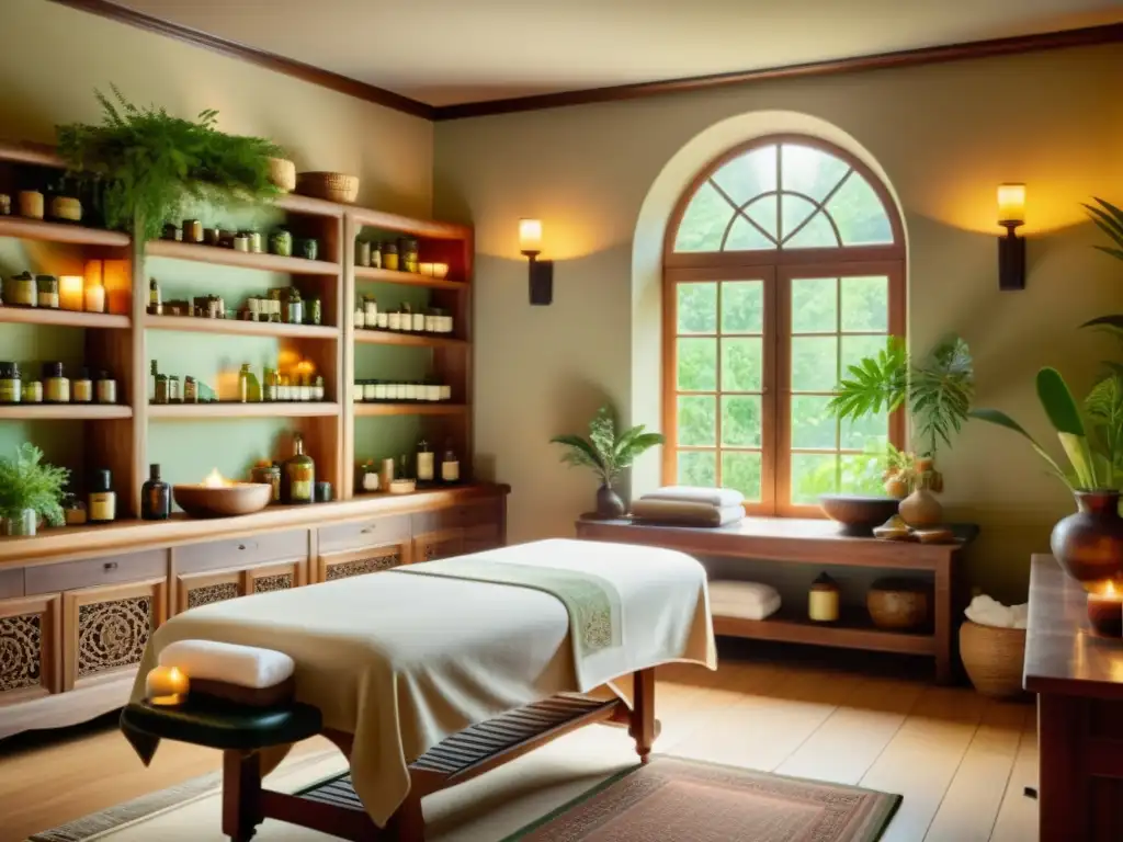 Un spa sereno con decoración vintage y prácticas de medicina tradicional, ofreciendo una experiencia auténtica y relajante