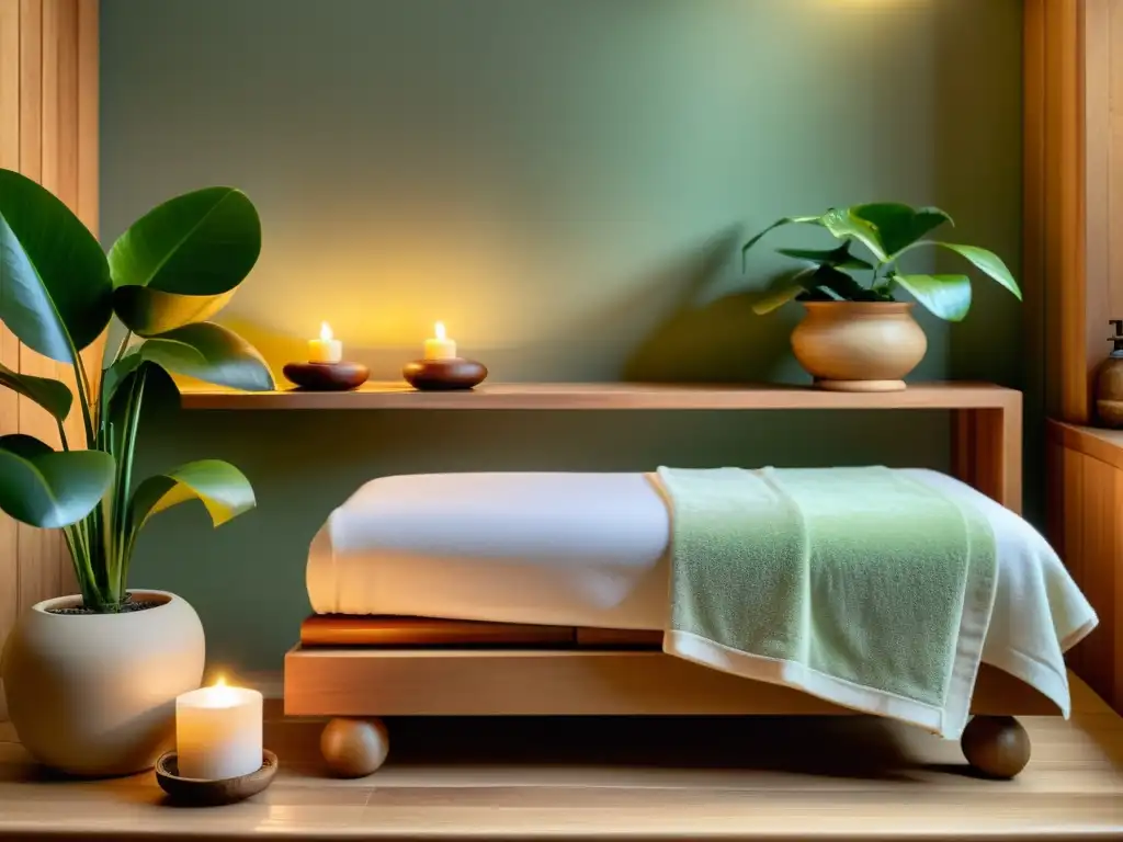 Un spa vintage con luz cálida y ambiente sereno, evocando beneficios para producción de endorfinas