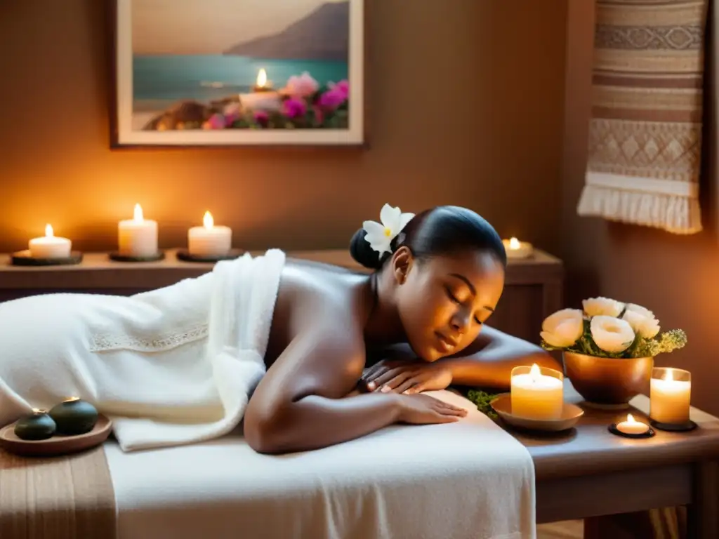 Masaje sanador en spa vintage Una terapeuta realiza un masaje en un spa vintage con una serena atmósfera