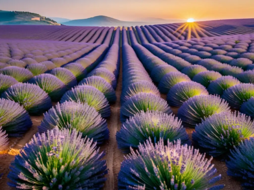 Un vasto campo de lavanda en Provence, Francia, bañado por la cálido sol