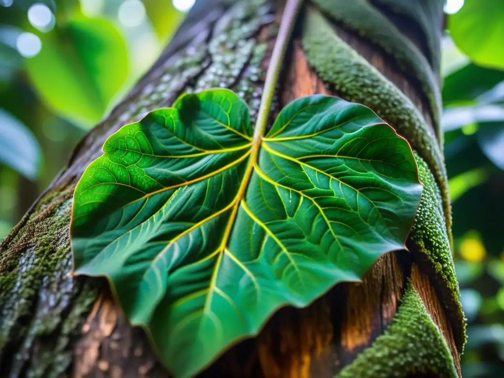 Vibrante vid ayahuasca serpenteando en árbol amazónico, reflejando impacto global de la ayahuasca en su hábitat natural