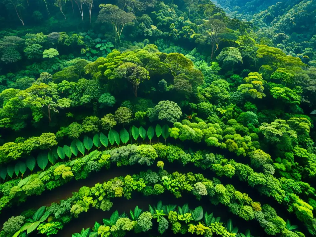 Un vibrante y exuberante bosque lluvioso con diversidad de árboles y vegetación