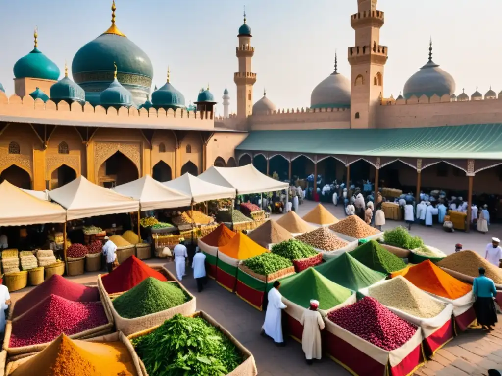 Vibrante mercado islámico con hierbas, especias y medicina tradicional