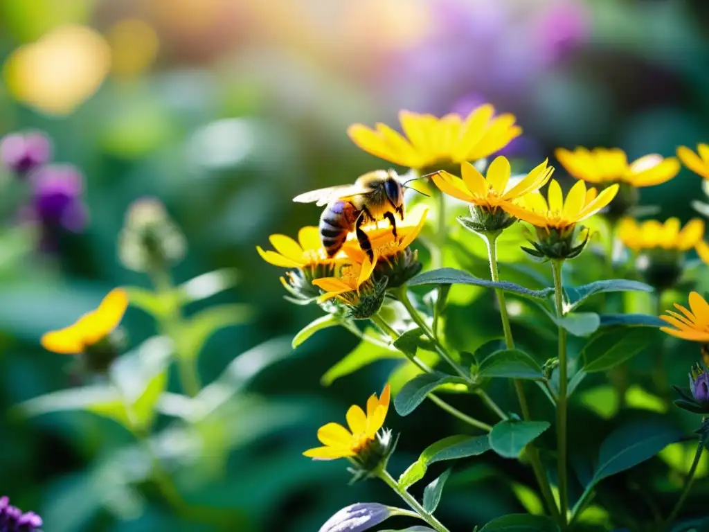 Jardín medicinal vibrante con plantas y hierbas