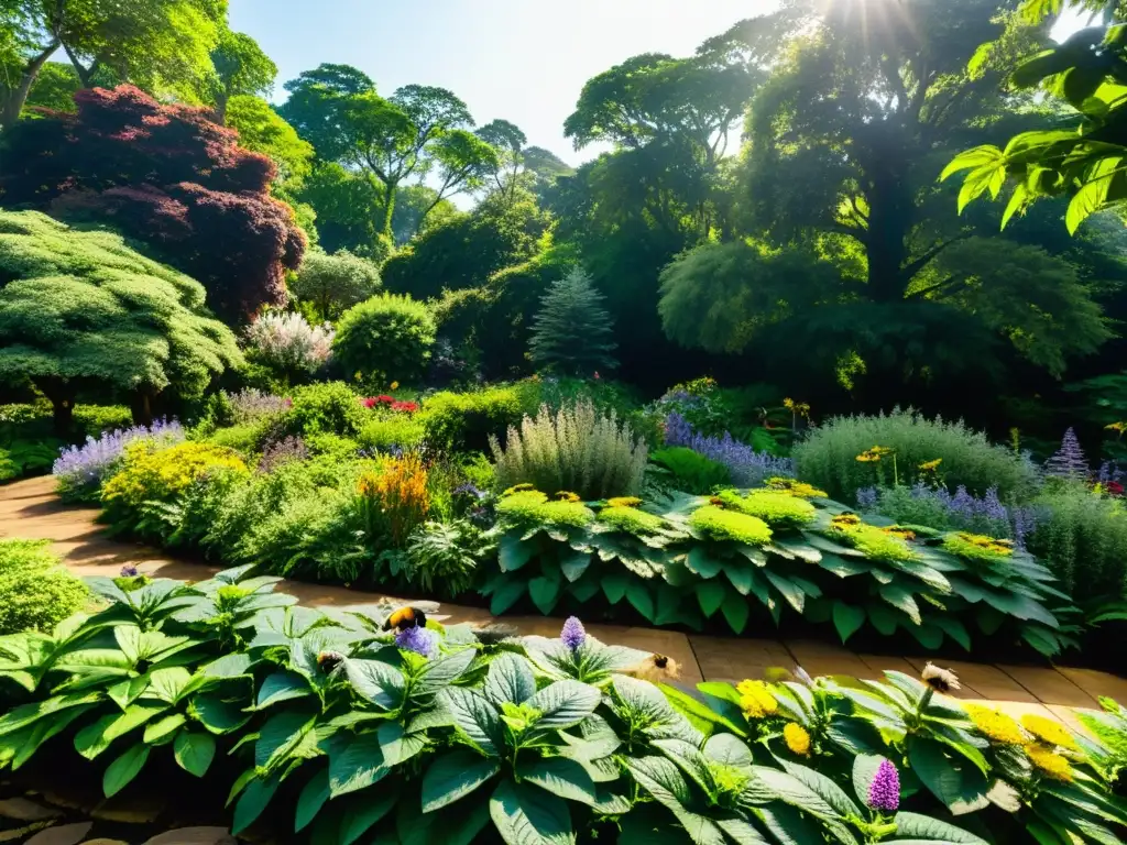 Jardín botánico vibrante con plantas medicinales en farmacopeas oficiales, colores ricos, vida y belleza natural