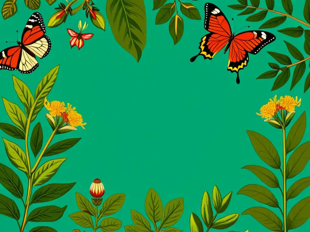 Botánica vintage: adaptógenos en un jardín exuberante Un jardín botánico vintage con plantas adaptógenas y vida silvestre, transmite calma y abundancia