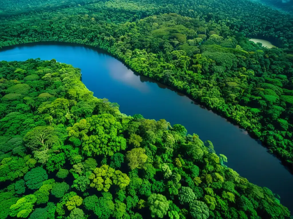 Vista aérea de la exuberante selva amazónica, ríos serpenteantes y dosel verde